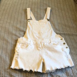 Forever 21 White Jean Short Overalls